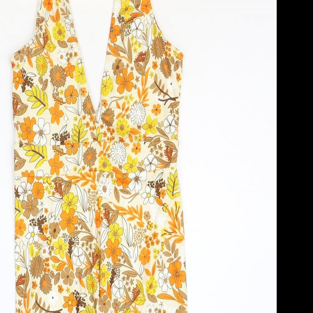 Shein Womens Yellow Floral Polyester Jumpsuit One-Piece Size XS Pullover
