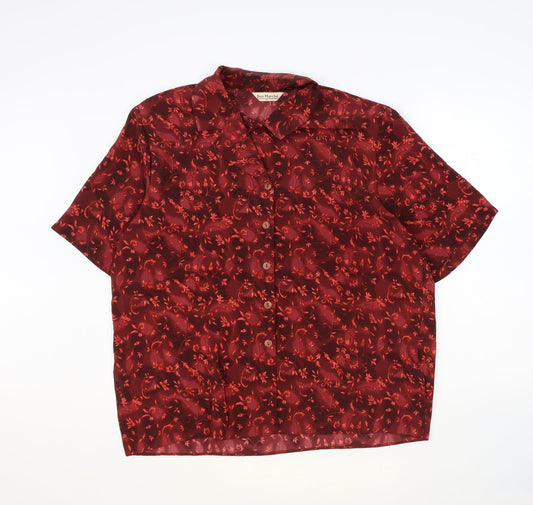 BonMarche Womens Red Geometric Polyester Basic Button-Up Size M Collared