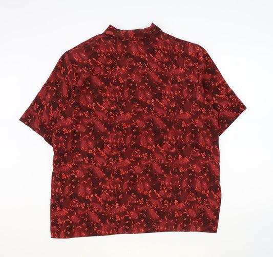 BonMarche Womens Red Geometric Polyester Basic Button-Up Size M Collared