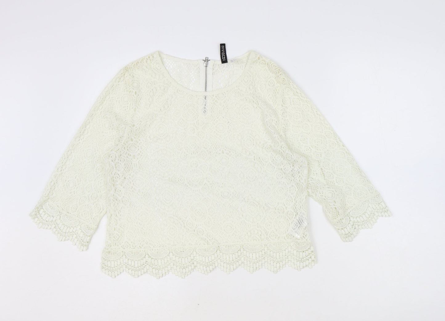 H&M Womens Ivory Geometric Polyester Basic Blouse Size 10 Scoop Neck