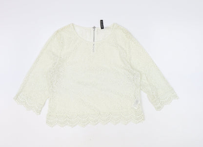 H&M Womens Ivory Geometric Polyester Basic Blouse Size 10 Scoop Neck