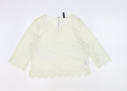 H&M Womens Ivory Geometric Polyester Basic Blouse Size 10 Scoop Neck