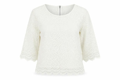 H&M Womens Ivory Geometric Polyester Basic Blouse Size 10 Scoop Neck