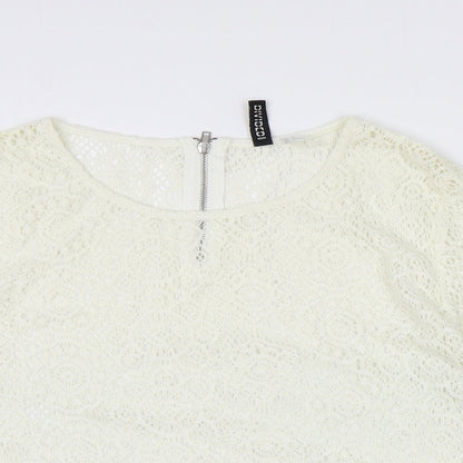 H&M Womens Ivory Geometric Polyester Basic Blouse Size 10 Scoop Neck