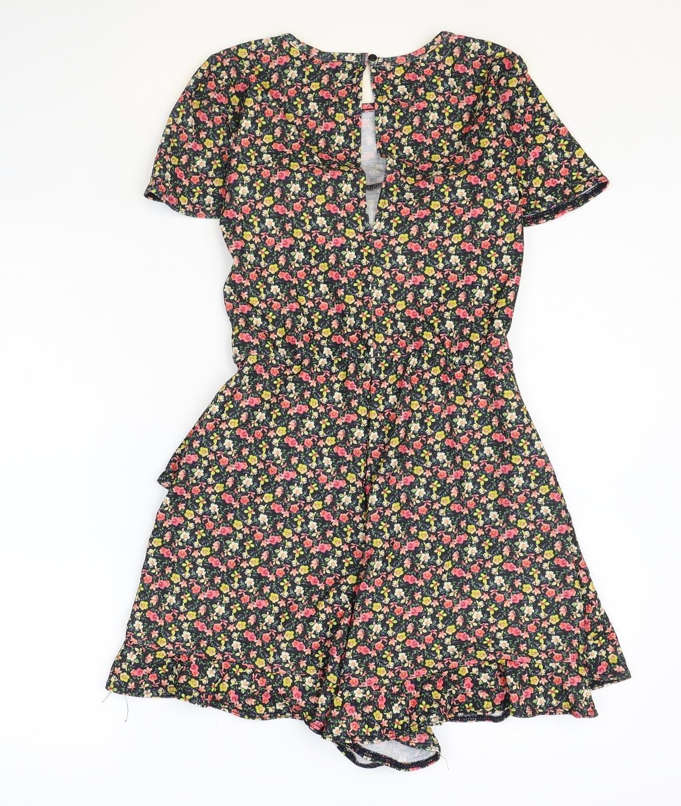 River Island Womens Multicoloured Floral Polyester Playsuit One-Piece Size 6 Button