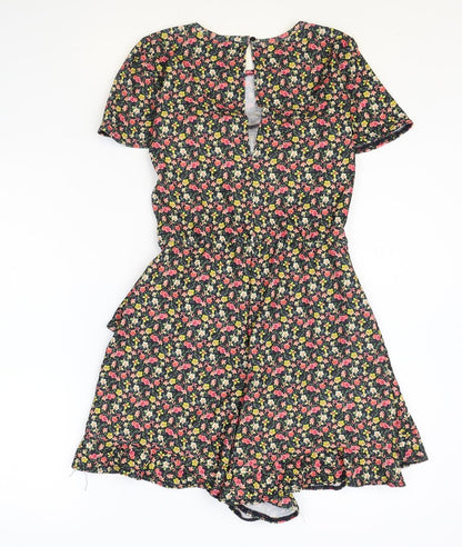 River Island Womens Multicoloured Floral Polyester Playsuit One-Piece Size 6 Button
