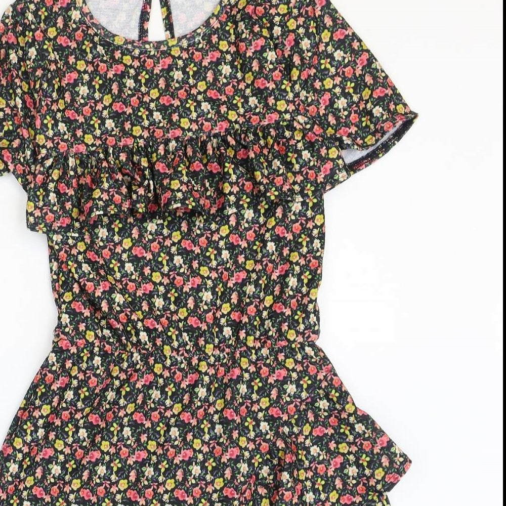 River Island Womens Multicoloured Floral Polyester Playsuit One-Piece Size 6 Button