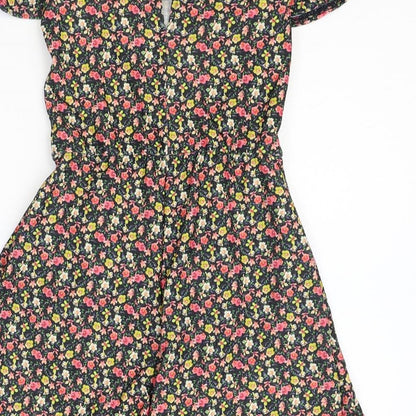 River Island Womens Multicoloured Floral Polyester Playsuit One-Piece Size 6 Button