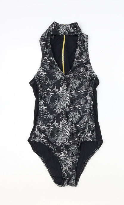 Handsome Womens Black Geometric Polyester One Piece Size S