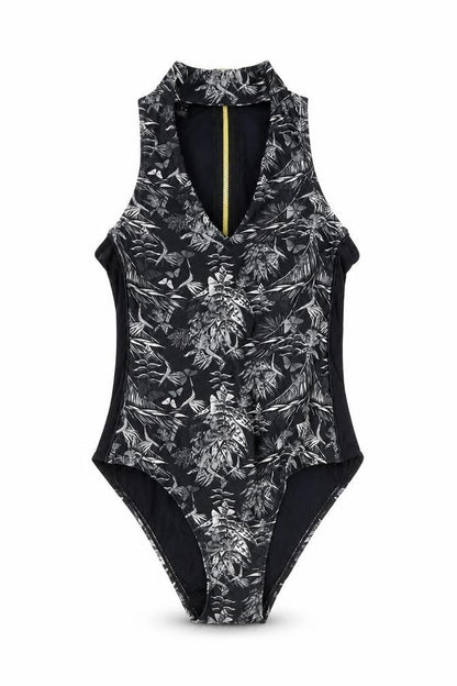 Handsome Womens Black Geometric Polyester One Piece Size S