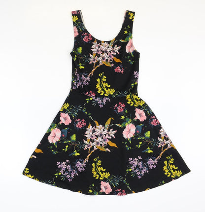 H&M Womens Multicoloured Floral Polyester Fit & Flare Size 8 Scoop Neck Pullover