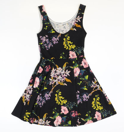 H&M Womens Multicoloured Floral Polyester Fit & Flare Size 8 Scoop Neck Pullover