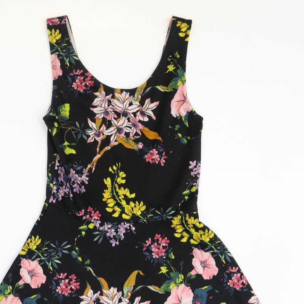 H&M Womens Multicoloured Floral Polyester Fit & Flare Size 8 Scoop Neck Pullover