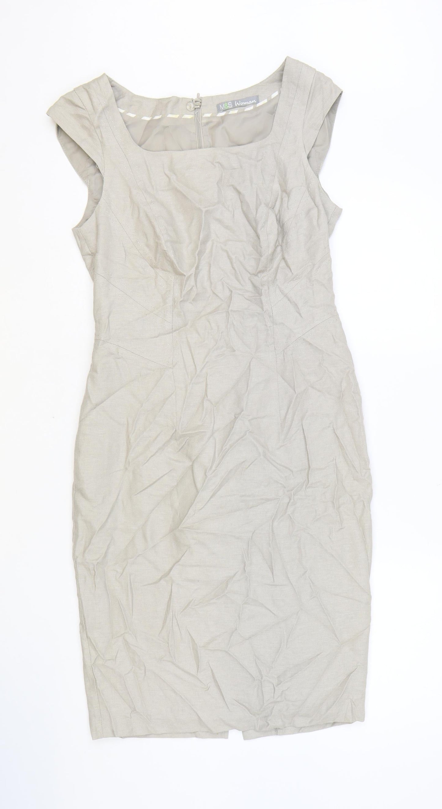 Marks and Spencer Womens Brown Polyester A-Line Size 8 Square Neck Zip