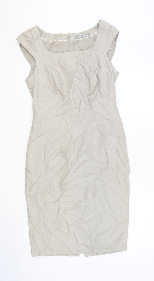 Marks and Spencer Womens Brown Polyester A-Line Size 8 Square Neck Zip