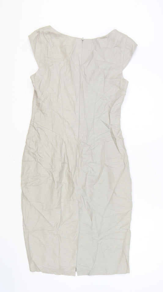 Marks and Spencer Womens Brown Polyester A-Line Size 8 Square Neck Zip