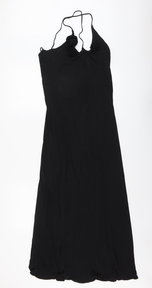 James Lakeland Womens Black Striped Polyester A-Line Size S Scoop Neck Pullover