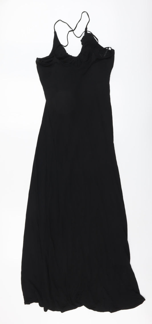 James Lakeland Womens Black Striped Polyester A-Line Size S Scoop Neck Pullover