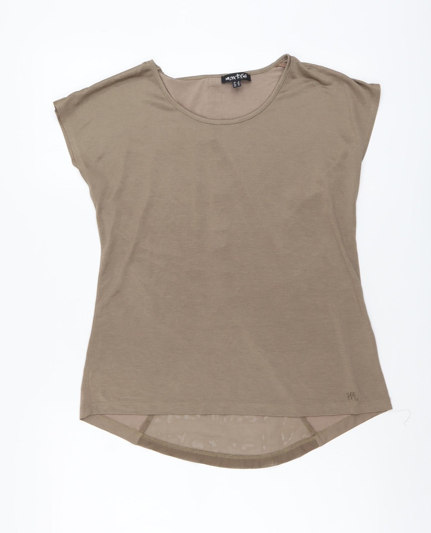 Womens UK Size 2 Marble Beige Basic T-Shirt
