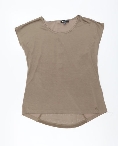 Womens UK Size 2 Marble Beige Basic T-Shirt