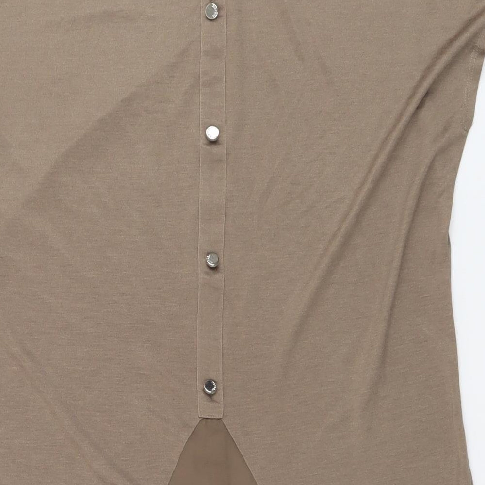 Womens UK Size 2 Marble Beige Basic T-Shirt