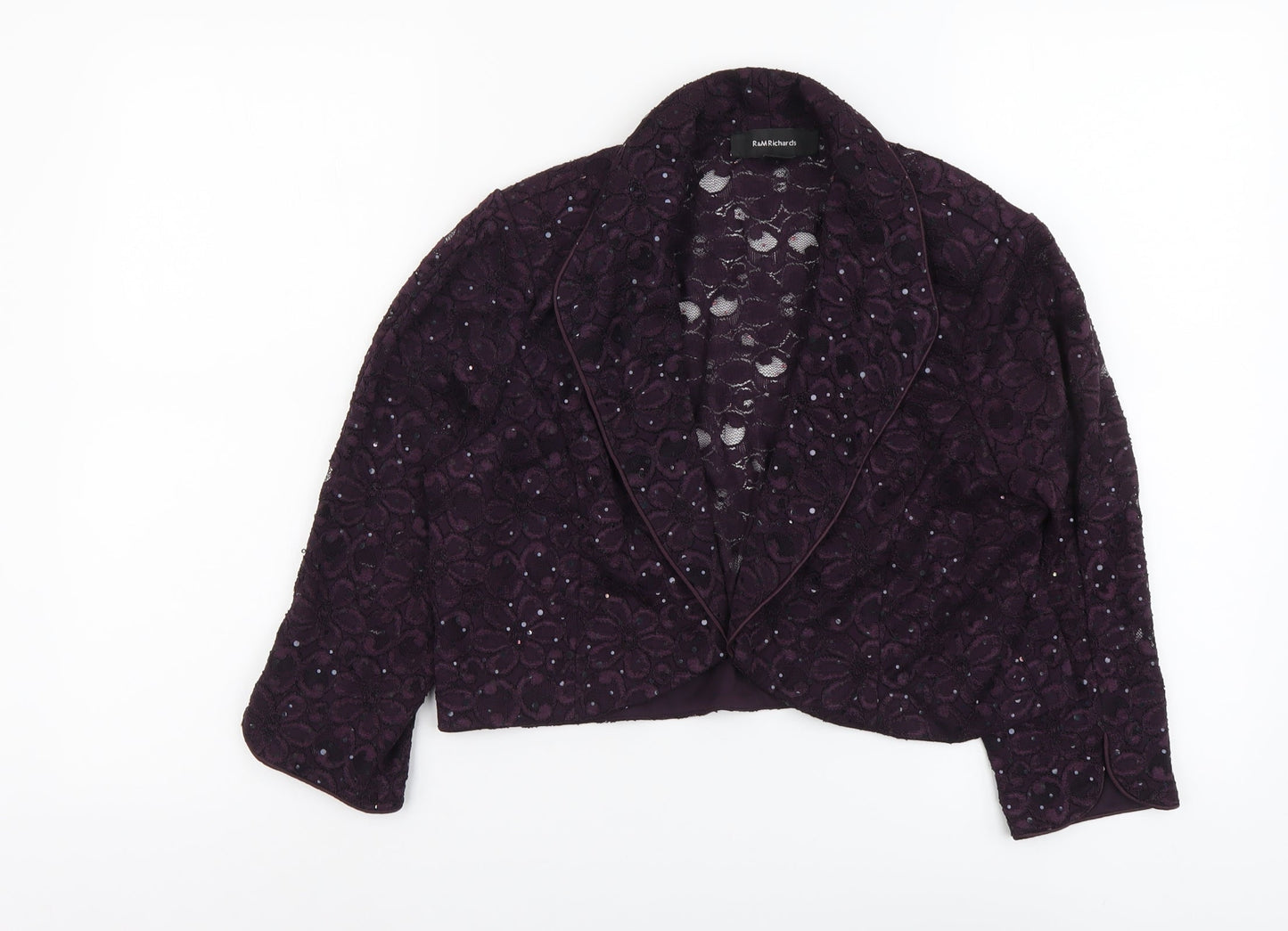 R&M Richards Womens Purple Kimono Jacket Size 12 Hook & Eye - Lace detail on back