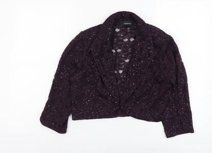 R&M Richards Womens Purple Kimono Jacket Size 12 Hook & Eye - Lace detail on back