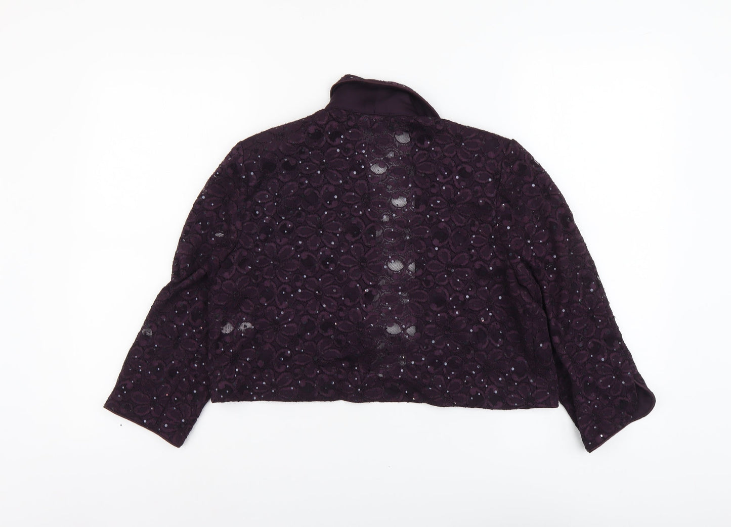 R&M Richards Womens Purple Kimono Jacket Size 12 Hook & Eye - Lace detail on back