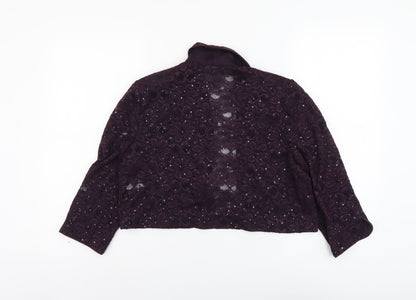 R&M Richards Womens Purple Kimono Jacket Size 12 Hook & Eye - Lace detail on back