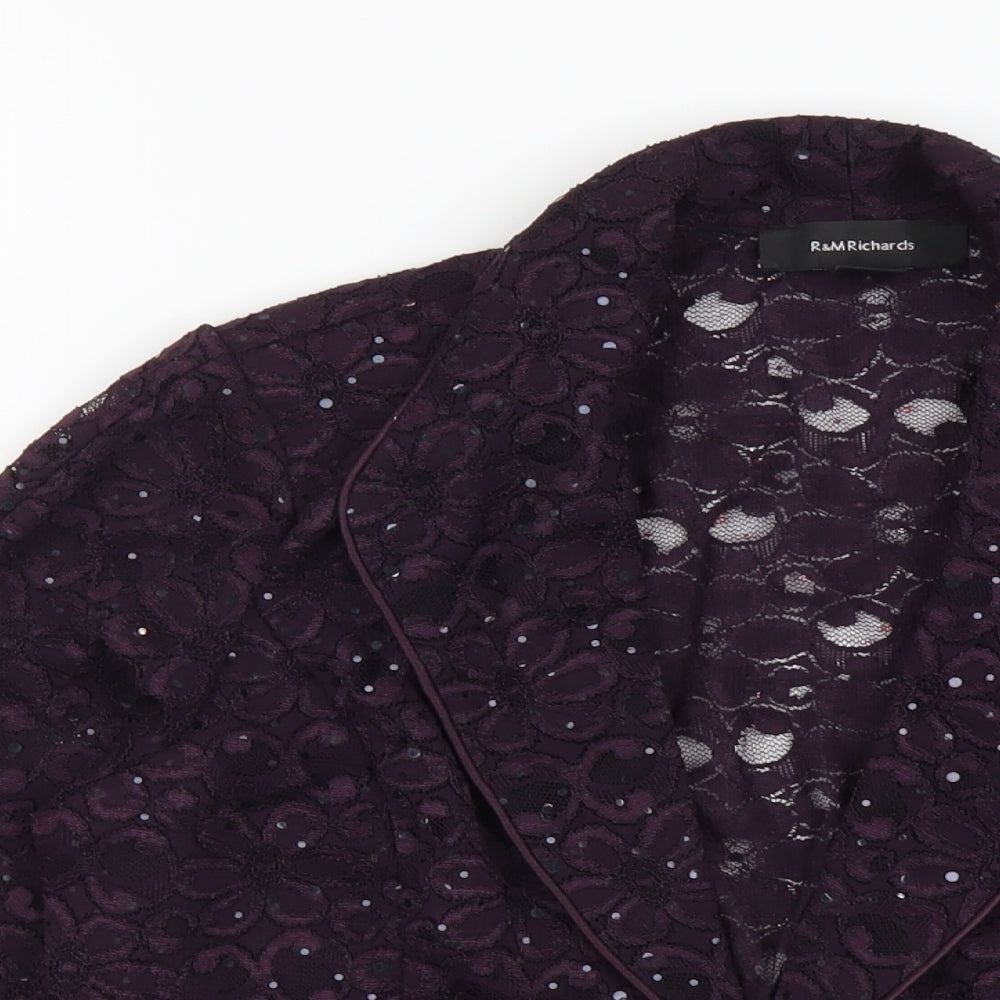 R&M Richards Womens Purple Kimono Jacket Size 12 Hook & Eye - Lace detail on back
