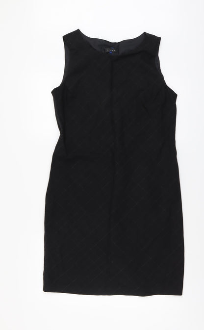 Linea Womens Black Geometric Wool Shift Size 14 Round Neck Zip