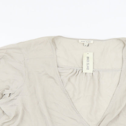 Womens UK Size 8 River Island Beige Wrap T-Shirt
