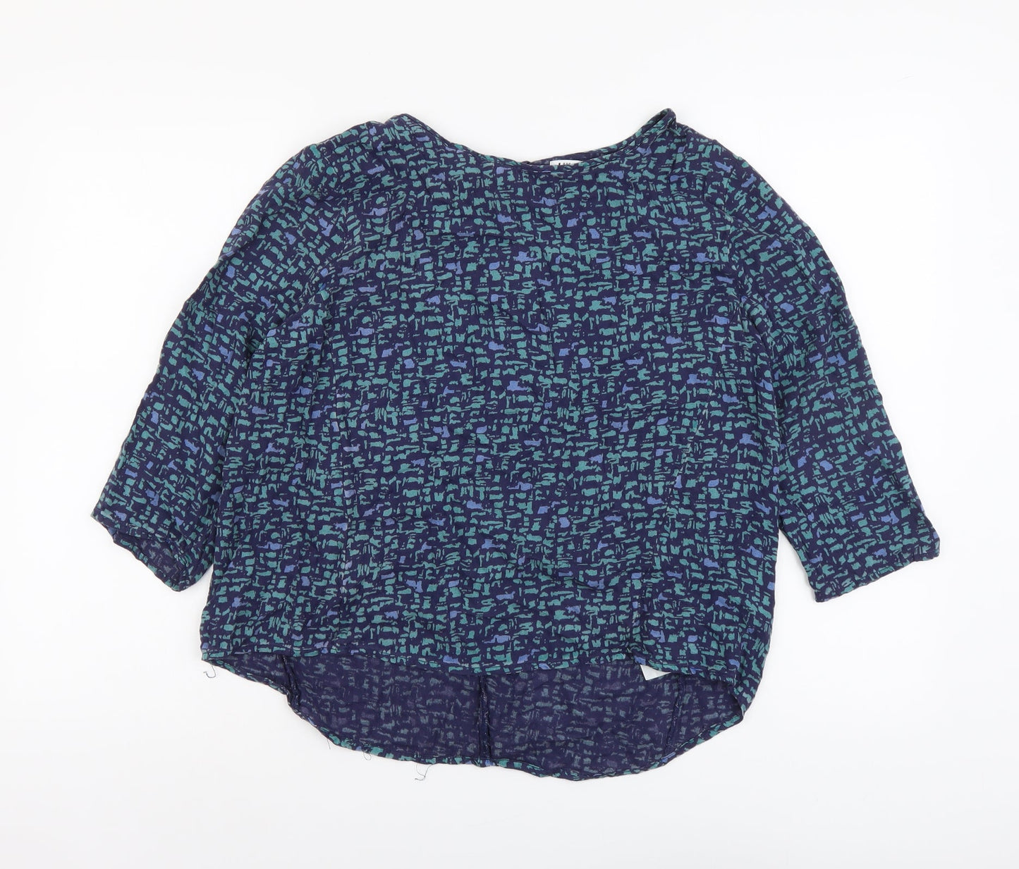 John Lewis Womens Beige Geometric Viscose Basic Blouse Size 12 Round Neck