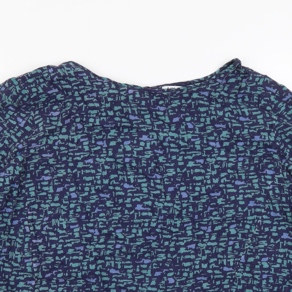 John Lewis Womens Beige Geometric Viscose Basic Blouse Size 12 Round Neck