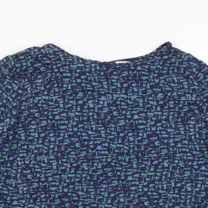 John Lewis Womens Beige Geometric Viscose Basic Blouse Size 12 Round Neck