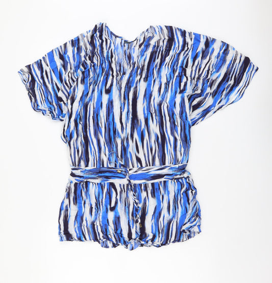 F&F Womens Blue Geometric Viscose Basic Blouse Size S V-Neck