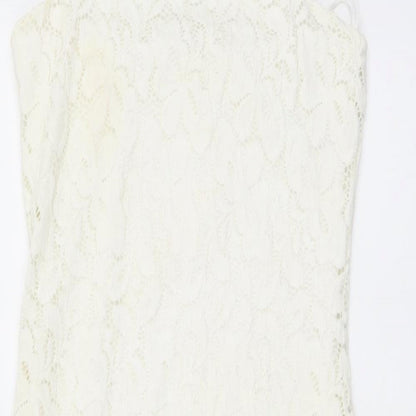 River Island Womens Ivory Floral Polyester Bodycon Size 8 Square Neck Pullover - Cross Strap Detail