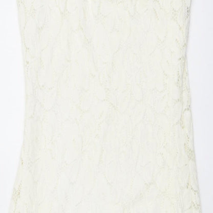 River Island Womens Ivory Floral Polyester Bodycon Size 8 Square Neck Pullover - Cross Strap Detail