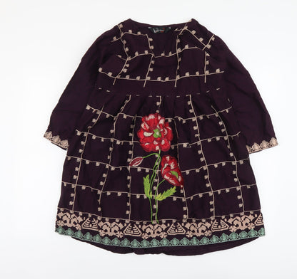 Designer Womens Purple Geometric Cotton Fit & Flare Size L Round Neck Pullover - Flower Detail