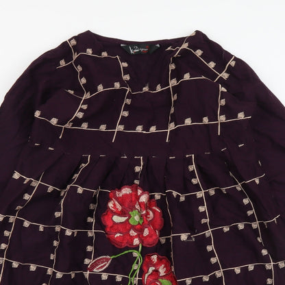 Designer Womens Purple Geometric Cotton Fit & Flare Size L Round Neck Pullover - Flower Detail