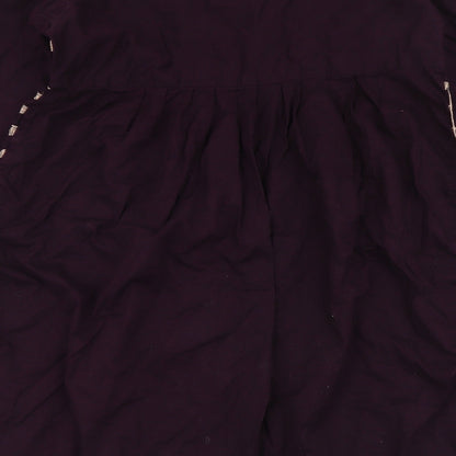 Designer Womens Purple Geometric Cotton Fit & Flare Size L Round Neck Pullover - Flower Detail