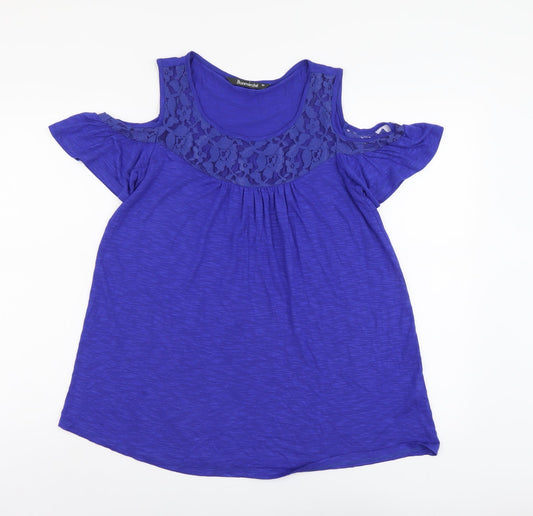 Bonmarché Womens Blue Viscose Basic Blouse Size 10 Scoop Neck