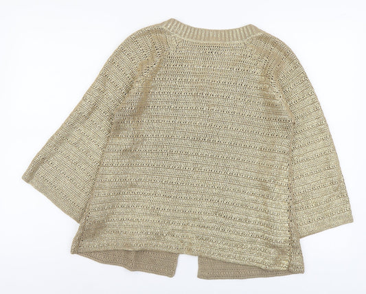 Warehouse Womens Gold Scoop Neck Cotton Cardigan Jumper Size 10