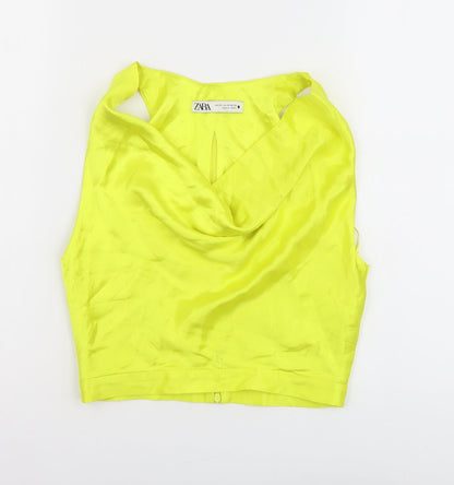 Womens UK Size XS Zara Yellow Cropped Blouse