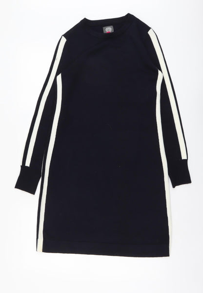 Front view of Vince Camuto women’s blue acrylic shift, size XS, round neck pullover