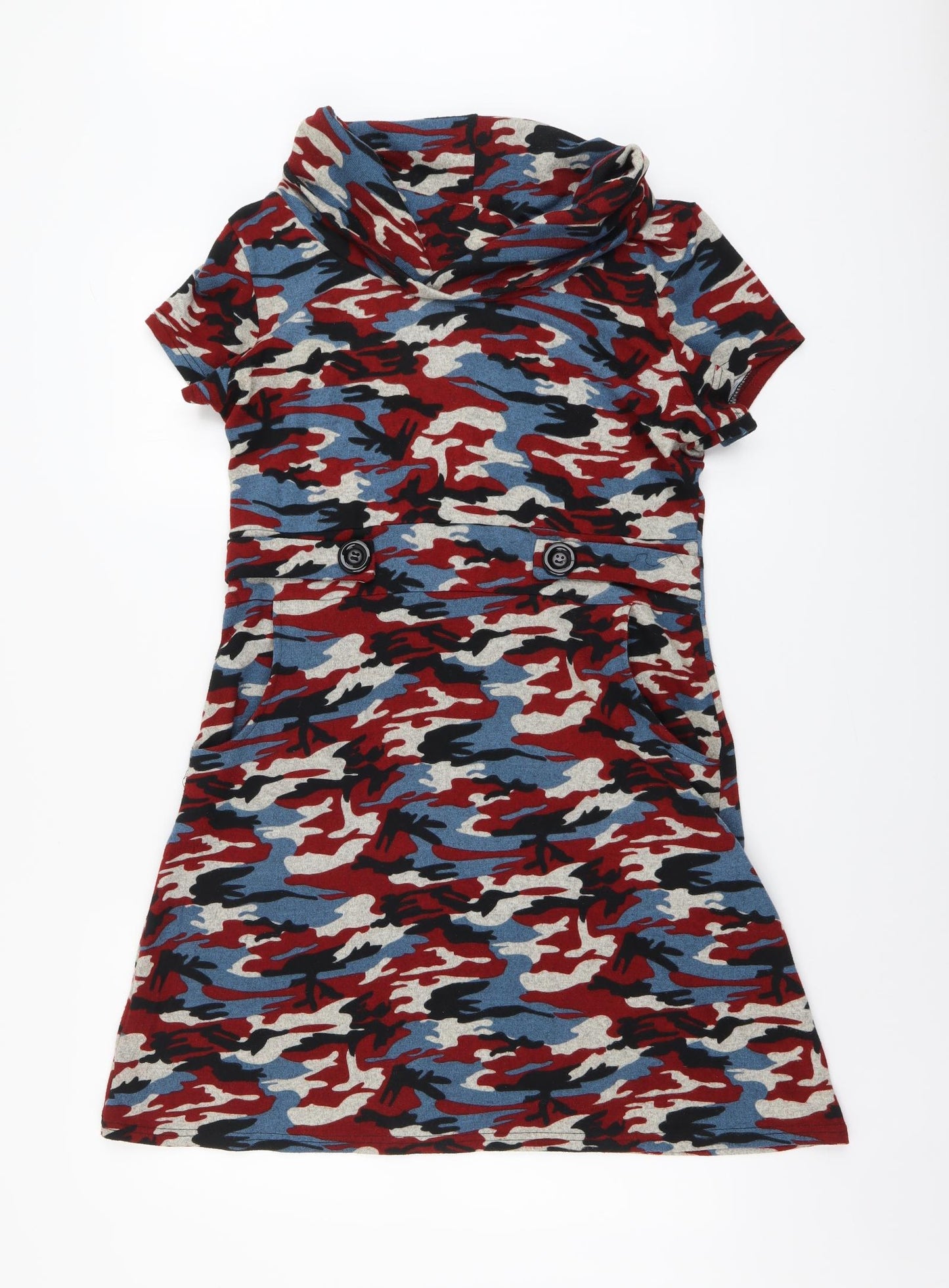 Tenki Womens Multicoloured Camouflage Acrylic A-Line Size XL Roll Neck Pullover