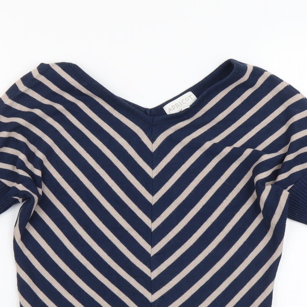 Apricot Womens Blue V-Neck Geometric Viscose Pullover Jumper Size 12