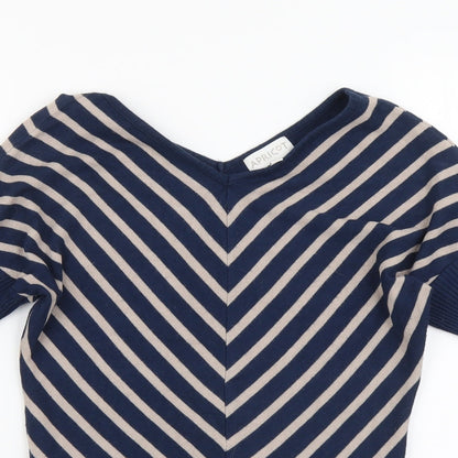 Apricot Womens Blue V-Neck Geometric Viscose Pullover Jumper Size 12