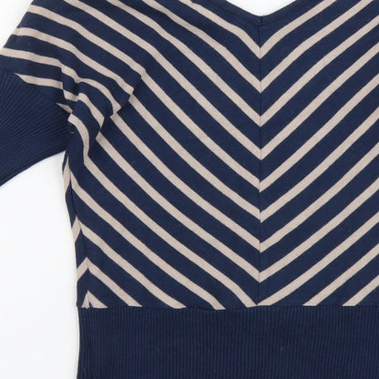 Apricot Womens Blue V-Neck Geometric Viscose Pullover Jumper Size 12