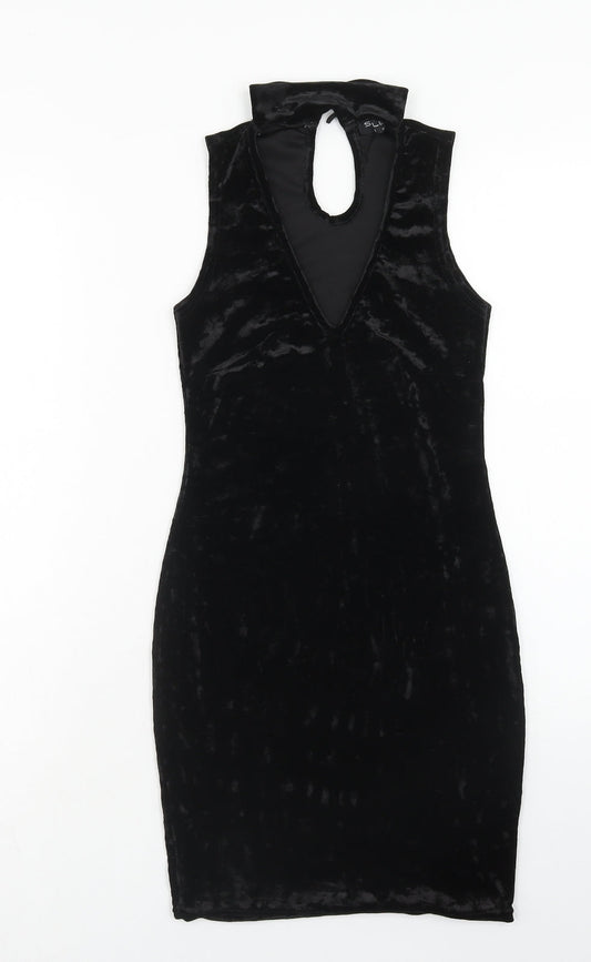 Select Womens Black Polyester Tank Dress Size 6 V-Neck Button
